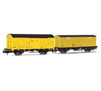 Arnold AZVI, 2-unit pack 2-axle closed wagon J2 + J3, yellow livery, period V-VI