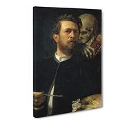 Arnold Bocklin Self Portrait, Death Playing The Fiddle Canvas Print | Gallery Wrapped 30mm Frame Wall Art | 20x14 inches | Ready to Hang | Classic People Picture | Living Room Bedroom Lounge Office