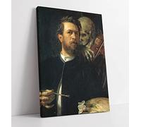 Arnold Bocklin Self-Portrait with Death Playing the Fiddle Canvas Wall Art Print Picture - 12 inch wide x 18 inch high (Frame Depth 30mm)