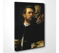 Arnold Bocklin Self Protrait, Death Playing The Fiddle Canvas Print | Gallery Wrapped 30mm Frame Wall Art | 30x20 inches | Ready to Hang | Contemporary Picture | Living Room Bedroom Lounge Office