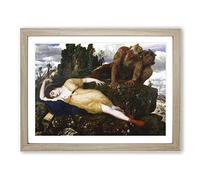 Arnold Bocklin Sleeping Diana Watched by Two Fauns Classic Painting Framed Wall Art Print, Ready to Hang Picture for Living Room Bedroom Home Office Décor, Oak A4 (34 x 25 cm)