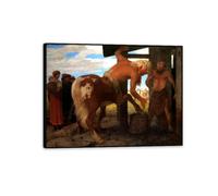 Arnold Böcklin Poster Famous Paintings Reproduction Centaur in the town blacksmith Giclee Print on Canvas Arnold Böcklin Wall Art Prints for Living Room Decoration90x70cm(36x28in) Black Framed