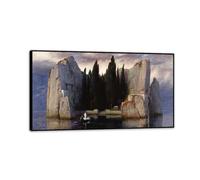 Arnold Böcklin Poster Famous Paintings Reproduction Isle of the Dead Giclee Print on Canvas Arnold Böcklin Wall Art Prints for Living Room Decoration55x30cm(22x12in) Black Framed