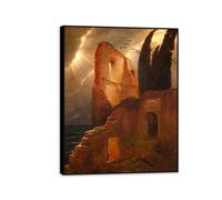 Arnold Böcklin Poster Famous Paintings Reproduction Ruin by the Sea Giclee Print on Canvas Arnold Böcklin Wall Art Prints for Living Room Decoration50x40cm(20x16in) Black Framed