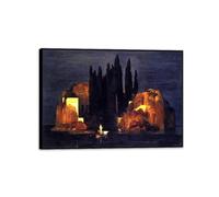 Arnold Böcklin Poster Famous Paintings Reproduction The Isle of the Dead Giclee Print on Canvas Arnold Böcklin Wall Art Prints for Living Room Decoration70x50cm(28x20in) Black Framed
