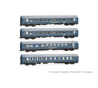 Arnold HN4420 DR, 4-unit pack OSShD type B coaches Touristen-Express, set 1 of 2, blue livery, epIII, 2 x WLAB plus 1 x WR plus 1 x Salon Passenger Coaches