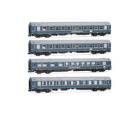 Arnold HN4420 DR, 4-unit pack OSShD type B coaches Touristen-Express, set 1 of 2, blue livery, epIII, 2 x WLAB plus 1 x WR plus 1 x Salon Passenger Coaches