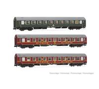 Arnold HN4423 DR, 3-unit pack OSShD type B coaches, Spree-Alpen-Express, set 1 of 2, green and red livery, epIV, 1 x Bc plus 2 x WLAB Passenger Coaches