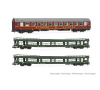 ARNOLD HN4424 DR, 3-unit pack OSShD type B coaches, Spree-Alpen-Express, set 2 of 2, green and red livery, epIV, 1 x WR plus 2 x DDm Passenger Coaches