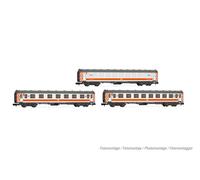 ARNOLD HN4454 RENFE, 3-unit set 5000 coaches, Manso coach plus 2 x dept coaches, with UIC rubber vestibules, Regionales livery, ep V Passenger Coaches