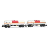 Arnold HN6634 SNCF, 2-unit pack tank wagons for chlorine, VTG + ermewa, beige/orange/red livery, ep. VI