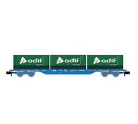Arnold HN6651 RENFE 4-axle container wagon loaded with 3 x 20 ADIF cont Rolling Stock - Wagons