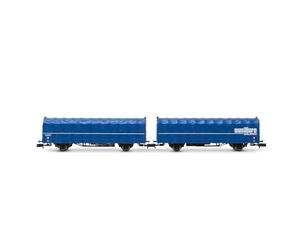 ARNOLD HN6698 FS, short-coupled double-wagon (2 x 2 axles) with tarpaulin, type Laails 2, Ausiliare Milano blue, epIV-V Freight Wagons