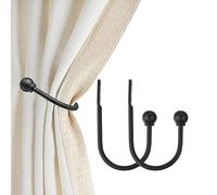 ARNORX Curtain Holdbacks, Hooks, 2 PCS，Solid Steel Hooks, Decorative French Ball End, Curtain Drapery Holdbacks, Wall Mounted, Curtain Tiebacks, Matte Black
