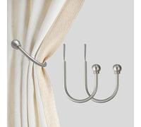 ARNORX Curtain Holdbacks Hooks Solid Steel Hooks Decorative French Ball End Curtain Drapery Tiebacks Heavy Duty, 2 PCs, Nickel Brushed