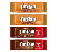 Arnott’s Tim Tam Chocolate Biscuits Multipack | 2 x Chewy Caramel & 2 x Sweet & Salty, Pack of 4 | Crunchy Biscuit Bars with Velvety Centre & Smooth Chocolaty Coating