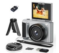 ARNSSIEN Digital Camera 4k, 180° Flip Screen, 16X Zoom,2.8" Screen,Silver | compact digital camera with Easy Carry Design, 1500mAh Battery for 2-Hour Recording, TF Card Included，Teens & Young Users，Y1