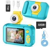 ARNSSIEN Kids Camera, Toddlers Digital Toy Camera with 180° Flip Lens, 2.4 Inch IPS Screen, 32 GB Card, Birthday Festival Present for 3 4 5 6 7 8 9 10 11 12 Year Old Girls & Boys, X101 (Navy Blue)