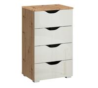 Arnstein Narrow Chest - 4 Drawer - Artisan Oak & White High Gloss
