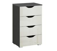 Arnstein Narrow Chest - 4 Drawer - Metallic Dark Grey & White High Gloss