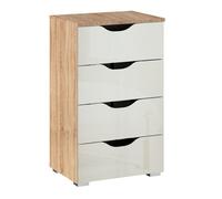 Arnstein Narrow Chest - 4 Drawer - Sonoma Oak & White High Gloss