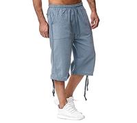 Aro Lora Mens Linen Shorts Beach Shorts Summer Loose Fit Casual Drawstring Pockets Holidays Trousers Blue L