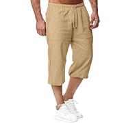 Aro Lora Mens Linen Shorts Beach Shorts Summer Loose Fit Casual Drawstring Pockets Holidays Trousers Brown L