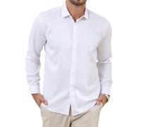 Aro Lora Men's Long Sleeve Formal Dress Shirt Stretch Wrinkle Resistant Formal Events Weddings Business Work No-Iron Casual Shirt White 3XL