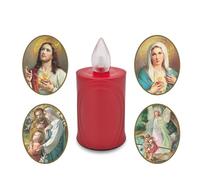 AROBA LED Grave Candle Mourning Light - Flickering Effect Like Real Candle - Long Burning Time up to 120 Days - Reusable Cemetery Candle - Red Includes Selection of Saints