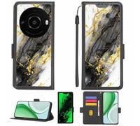 Aroepurt Case Compatible for カシオ LEITZ PHONE 3 Phone Case Flip Cover [with Tempered Glass Screen Protector][RFID Blocking][Gold Glitter+Luminous] LPT-HDL