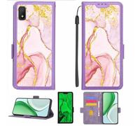 Aroepurt Case Compatible for Alcatel ALLURA (5056O) Phone Case Flip Cover [with Tempered Glass Screen Protector][RFID Blocking][Gold Glitter+Luminous] LPT-FDL