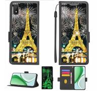 Aroepurt Case Compatible for Alcatel ALLURA (5056O) Phone Case Flip Cover [with Tempered Glass Screen Protector][RFID Blocking][Gold Glitter+Luminous] LPT-TT