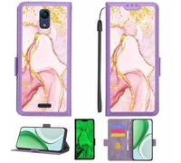 Aroepurt Case Compatible for ATT Calypso (U318AA) Phone Case Flip Cover [with Tempered Glass Screen Protector][RFID Blocking][Gold Glitter+Luminous] LPT-FDL