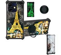 Aroepurt Case Compatible for BMobile VENUS Phone Case Cover [with 1* Tempered Glass Screen Protector][Hard PC + Soft Silicone][Ring Support] [Gold Glitter+Luminous] JSH-TT