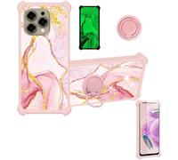 Aroepurt Case Compatible for Doogee N55 Phone Case Cover [with Tempered Glass Screen Protector][Hard PC + Soft Silicone][Ring Support] [Gold Glitter+Luminous] JSF-FDL