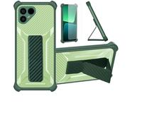 Aroepurt Case Compatible for FairPhone 4 5G Phone Case Cover [with Tempered Glass Screen Protector] Hybrid Case [Folding Support Magnetic] [Frosted anti-fingerprint] Green
