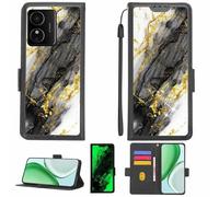Aroepurt Case Compatible for HMD Arc Phone Case Flip Cover [with Tempered Glass Screen Protector][RFID Blocking][Gold Glitter+Luminous] LPT-HDL