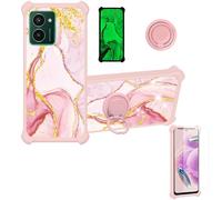 Aroepurt Case Compatible for HMD Pulse Pro Phone Case Cover [with Tempered Glass Screen Protector][Hard PC + Soft Silicone][Ring Support] [Gold Glitter+Luminous] JSF-FDL