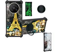 Aroepurt Case Compatible for Huawei Mate 70 Air Phone Case Cover [with 1* Tempered Glass Screen Protector][Hard PC + Soft Silicone][Ring Support] [Gold Glitter+Luminous] JSH-TT