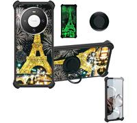 Aroepurt Case Compatible for Huawei Mate 80 Phone Case Cover [with 1* Tempered Glass Screen Protector][Hard PC + Soft Silicone][Ring Support] [Gold Glitter+Luminous] JSH-TT