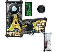 Aroepurt Case Compatible for Huawei Mate 80 Pro Max Phone Case Cover [with 1* Tempered Glass Screen Protector][Hard PC + Soft Silicone][Ring Support] [Gold Glitter+Luminous] JSH-TT