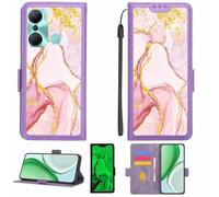 Aroepurt Case Compatible for Infinix Hot 12 Pro Phone Case Flip Cover [with Tempered Glass Screen Protector][RFID Blocking][Gold Glitter+Luminous] LPT-FDL