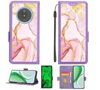 Aroepurt Case Compatible for itel V52A Phone Case Flip Cover [with Tempered Glass Screen Protector][RFID Blocking][Gold Glitter+Luminous] LPT-FDL