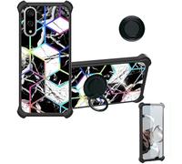 Aroepurt Case Compatible for Kyocera Basio Active3 Kyg04 Phone Case Cover [with 1* Tempered Glass Screen Protector][Hard PC + Soft Silicone][Ring Support] [Colorful Reflect Light] IMDH-HS