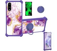 Aroepurt Case Compatible for Kyocera Basio Active3 Kyg04 Phone Case Cover [with 1* Tempered Glass Screen Protector][Hard PC + Soft Silicone][Ring Support] [Gold Glitter+Luminous] JSZ-ZDL