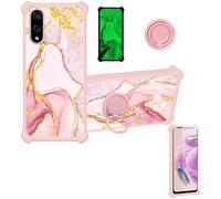 Aroepurt Case Compatible for Kyocera Basio Active3 Kyg04 Phone Case Cover [with 1* Tempered Glass Screen Protector][Hard PC + Soft Silicone][Ring Support] [Gold Glitter+Luminous] JSF-FDL