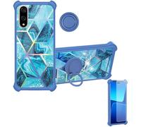 Aroepurt Case Compatible for Kyocera Basio Active3 Kyg04 Phone Case Cover [with 1* Tempered Glass Screen Protector][Hard PC + Soft Silicone][Ring Support] [Colorful Reflect Light] IMDL-LS