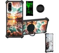 Aroepurt Case Compatible for Kyocera Basio Active3 Kyg04 Phone Case Cover [with 1* Tempered Glass Screen Protector][Hard PC + Soft Silicone][Ring Support] [Luminous Effect] YGH-FJ