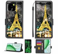Aroepurt Case Compatible for Logicom Solar PRO Phone Case Flip Cover [with Tempered Glass Screen Protector][RFID Blocking][Gold Glitter+Luminous] LPT-TT