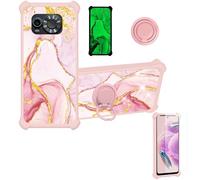 Aroepurt Case Compatible for Maxcom Ms601 Phone Case Cover [with Tempered Glass Screen Protector][Hard PC + Soft Silicone][Ring Support] [Gold Glitter+Luminous] JSF-FDL